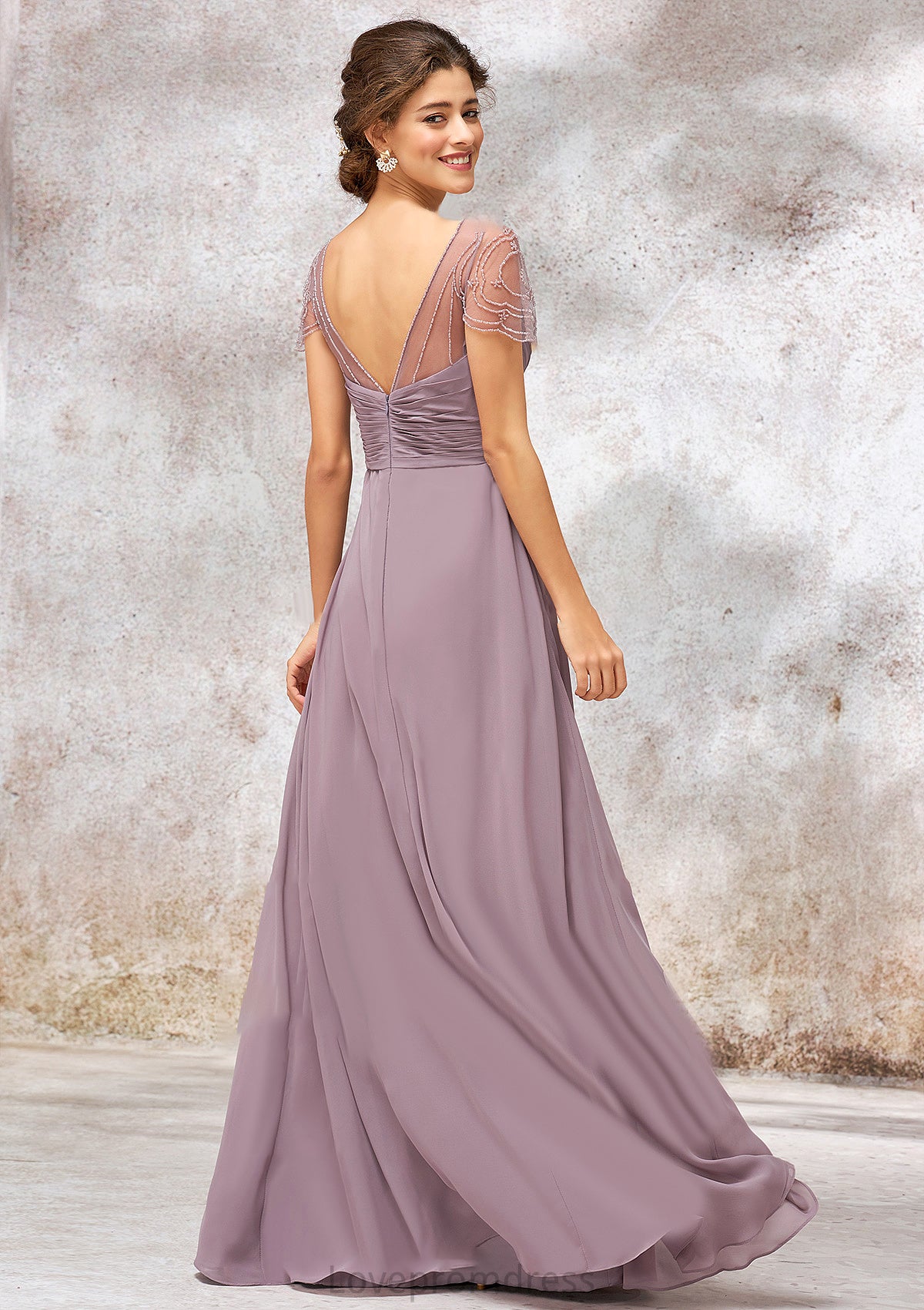 V Neck Long/Floor-Length Chiffon A-line/Princess Bridesmaid Dresses With Pleated Beading Katelyn DYP0025416