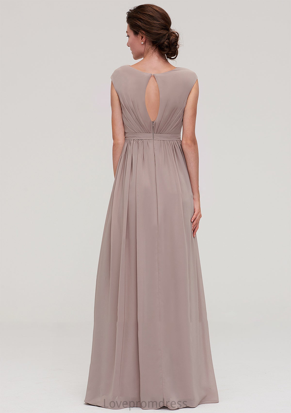 Bateau Sleeveless A-line/Princess Chiffon Long/Floor-Length Bridesmaid Dresses With Pleated Patience DYP0025420