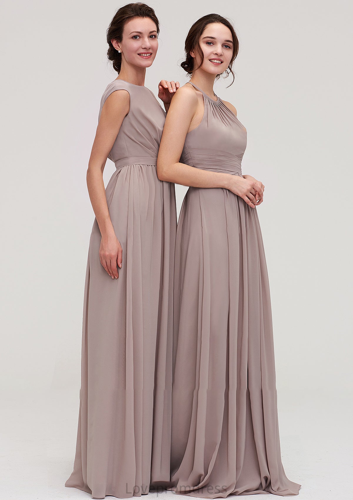 Bateau Sleeveless A-line/Princess Chiffon Long/Floor-Length Bridesmaid Dresses With Pleated Patience DYP0025420