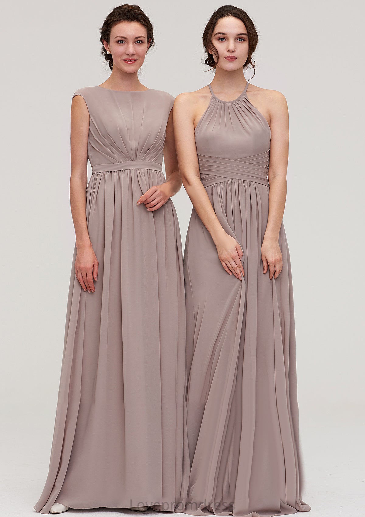 Bateau Sleeveless A-line/Princess Chiffon Long/Floor-Length Bridesmaid Dresses With Pleated Patience DYP0025420