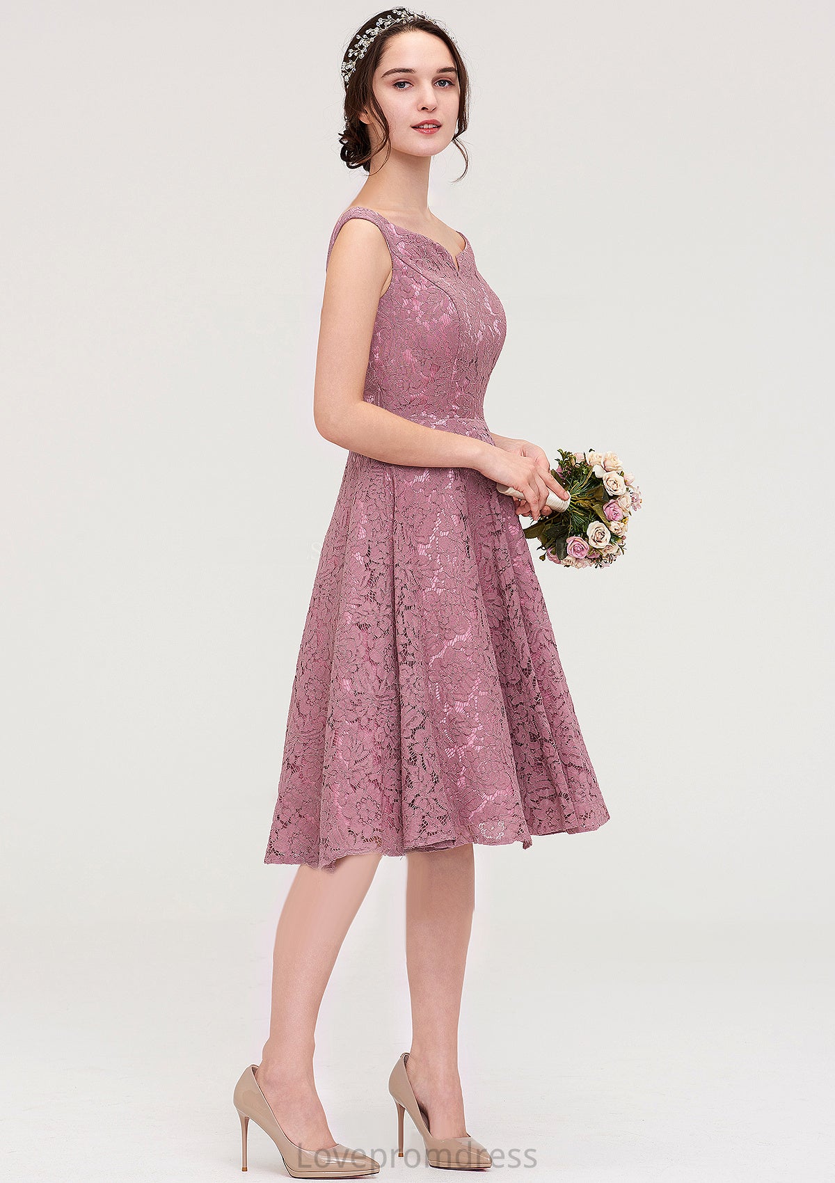 Sweetheart Sleeveless A-line/Princess Lace Knee-Length Bridesmaid Dresses Lois DYP0025421