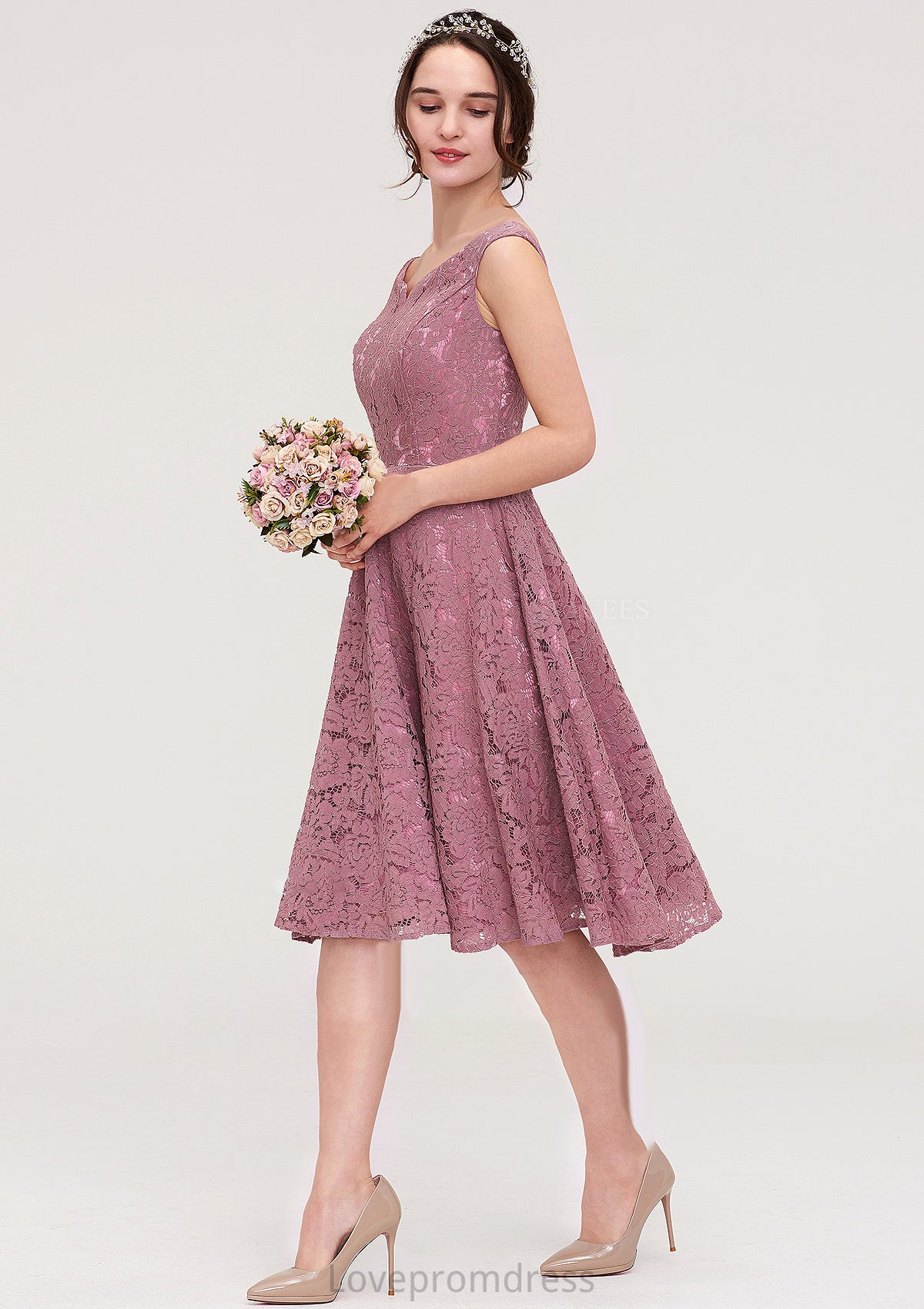 Sweetheart Sleeveless A-line/Princess Lace Knee-Length Bridesmaid Dresses Lois DYP0025421