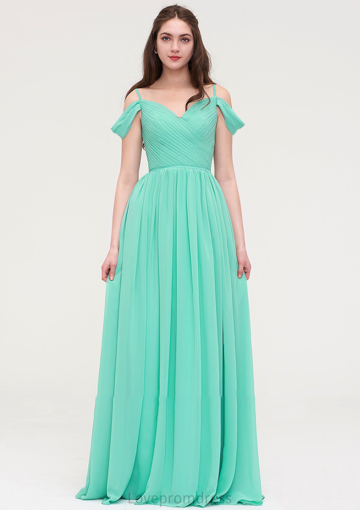 Sweetheart Sleeveless Long/Floor-Length Chiffon A-line/Princess Bridesmaid Dresses With Pleated Aleah DYP0025422