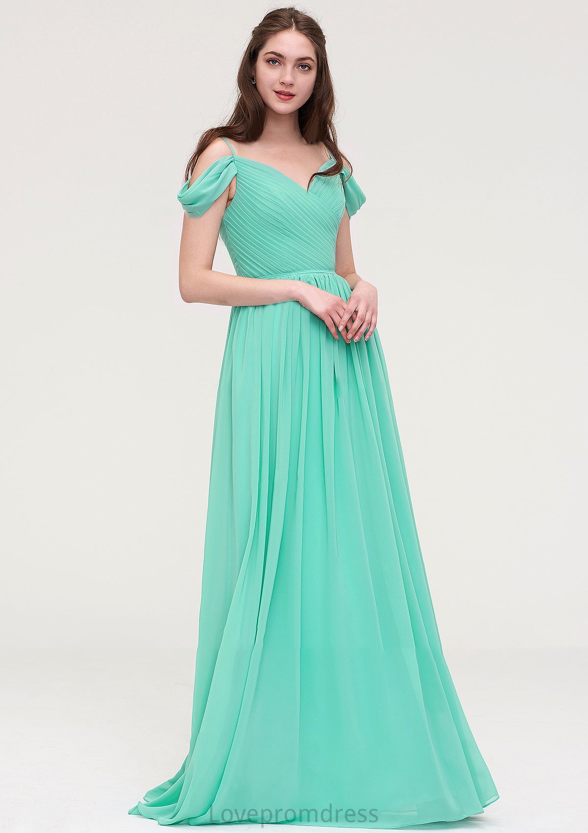 Sweetheart Sleeveless Long/Floor-Length Chiffon A-line/Princess Bridesmaid Dresses With Pleated Aleah DYP0025422