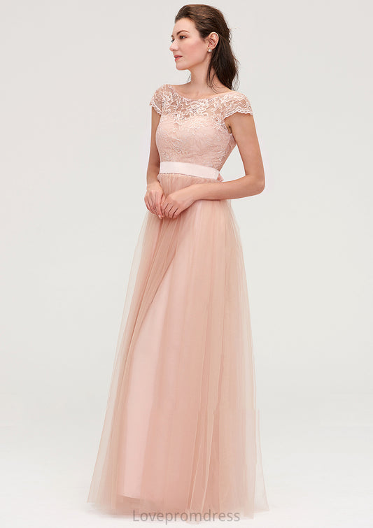 Bateau Sleeveless Tulle A-line/Princess Long/Floor-Length Bridesmaid Dresseses With Sashes Lace Judith DYP0025427