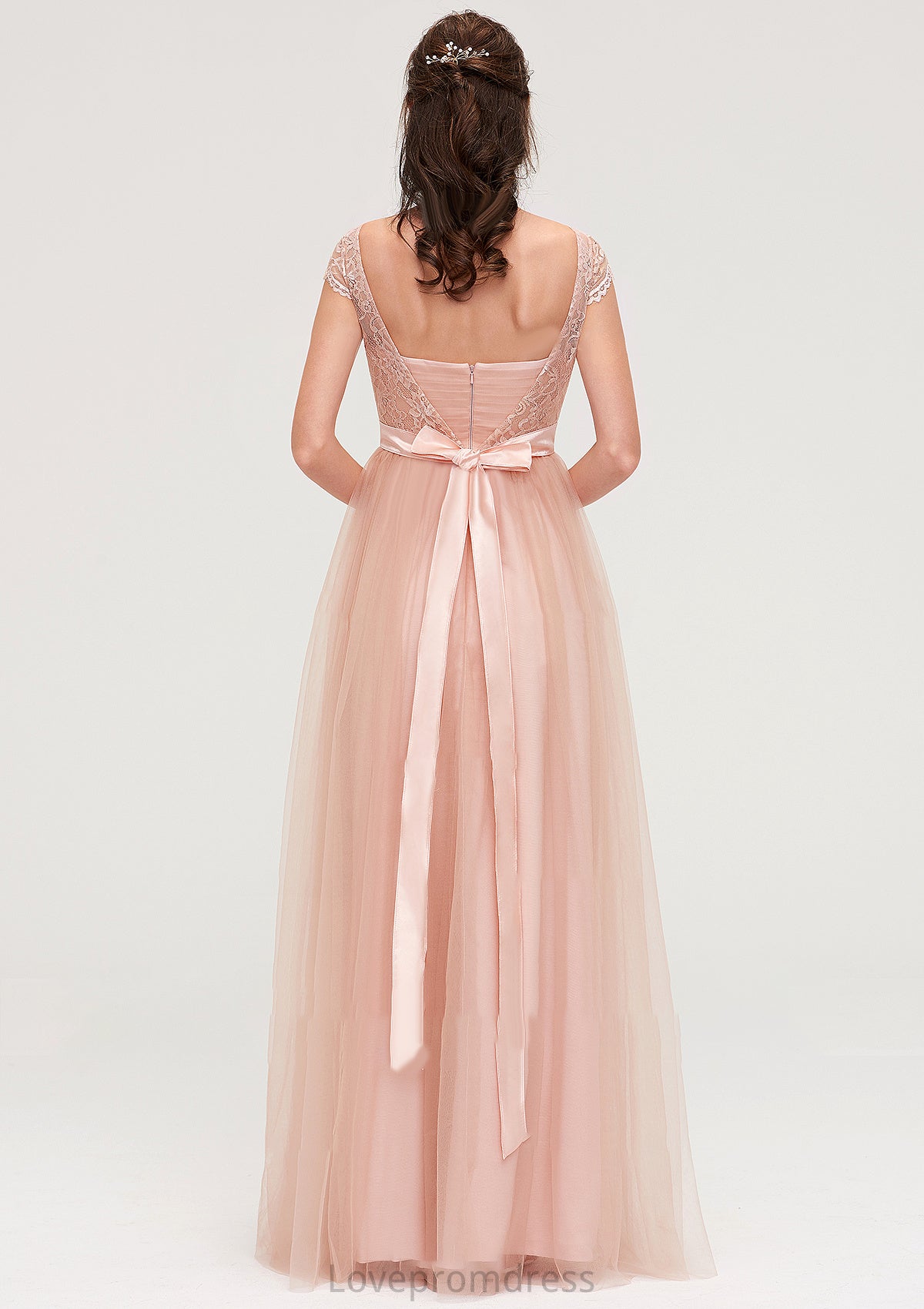 Bateau Sleeveless Tulle A-line/Princess Long/Floor-Length Bridesmaid Dresseses With Sashes Lace Judith DYP0025427