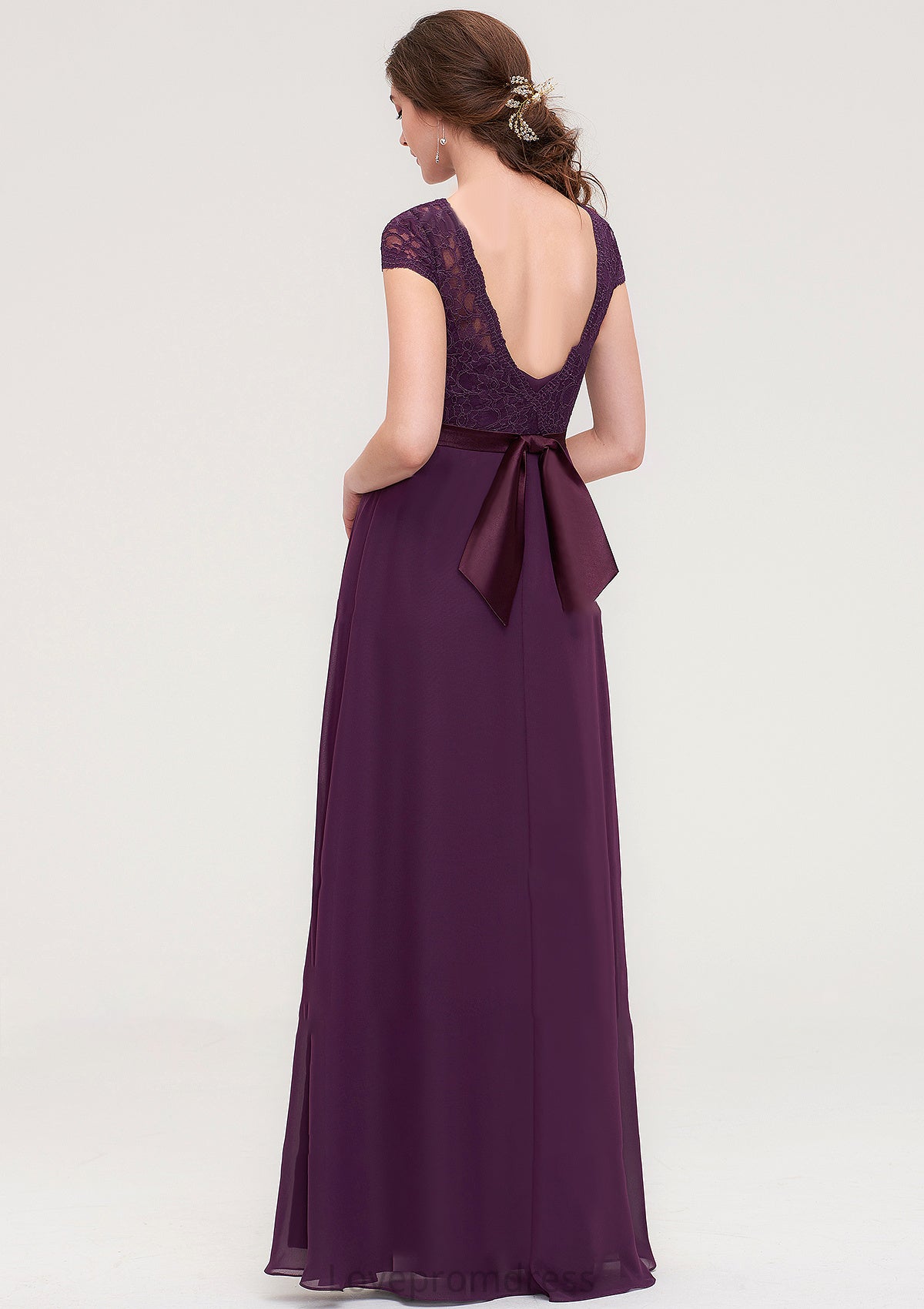 Short Sleeve Bateau Long/Floor-Length  Chiffon A-line/Princess Bridesmaid Dresses With Sashes Lace Rihanna DYP0025428