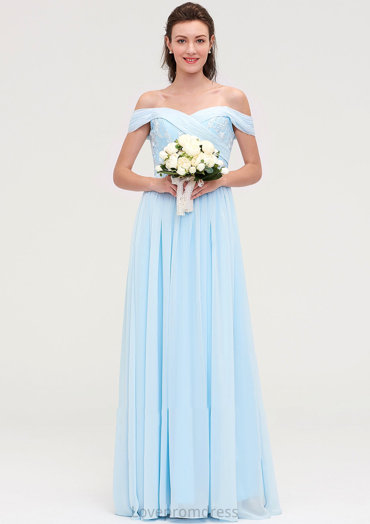 Off-the-Shoulder Sleeveless Chiffon A-line/Princess Long/Floor-Length Bridesmaid Dresseses With Pleated Appliqued Haylie DYP0025431