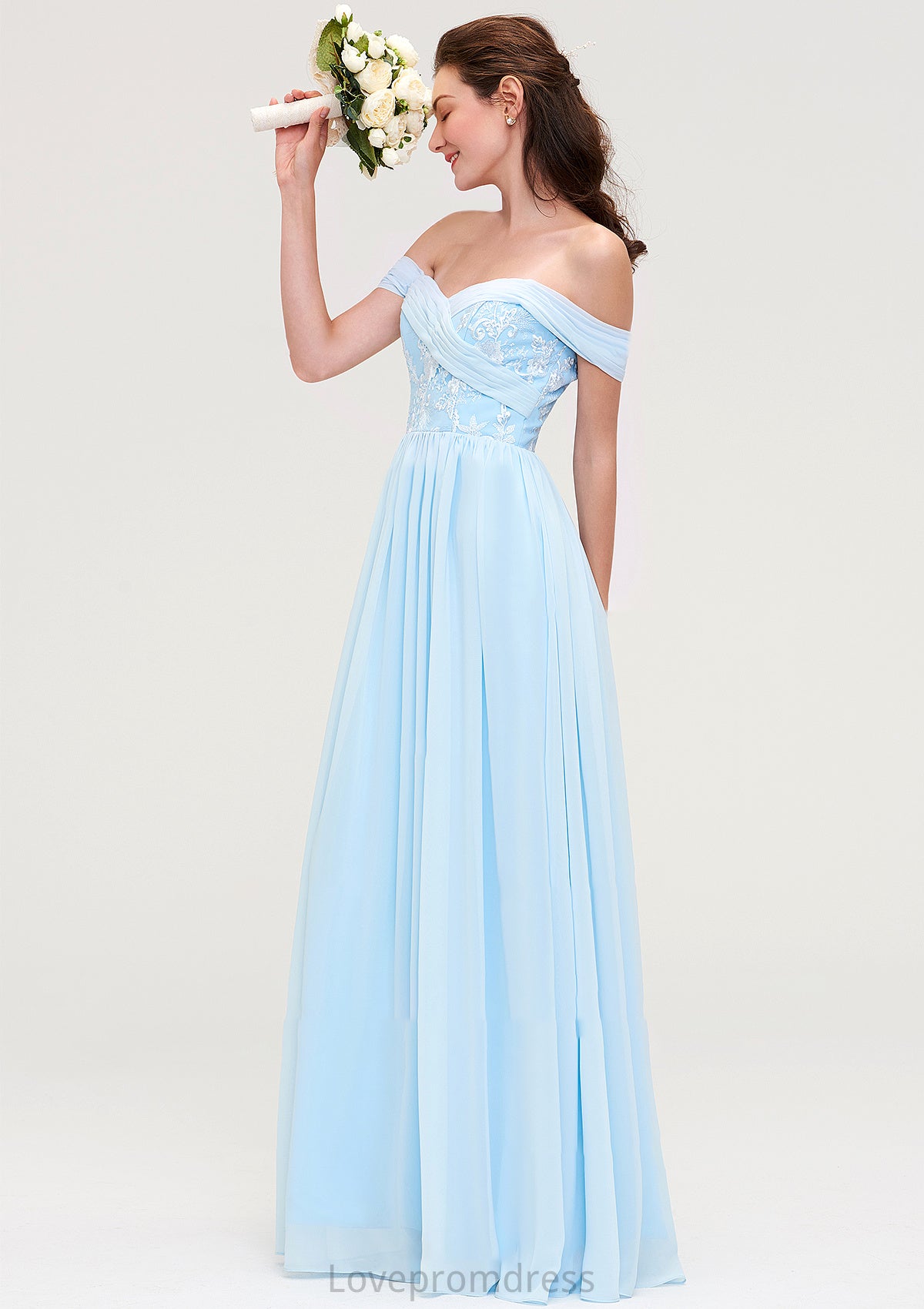 Off-the-Shoulder Sleeveless Chiffon A-line/Princess Long/Floor-Length Bridesmaid Dresseses With Pleated Appliqued Haylie DYP0025431