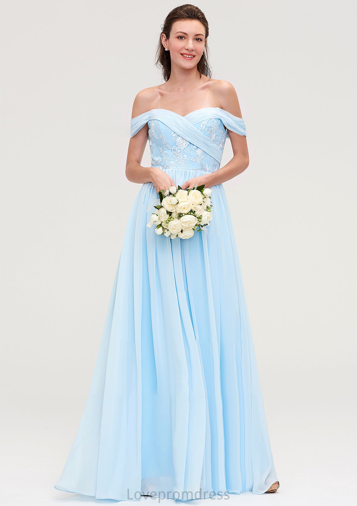 Off-the-Shoulder Sleeveless Chiffon A-line/Princess Long/Floor-Length Bridesmaid Dresseses With Pleated Appliqued Haylie DYP0025431