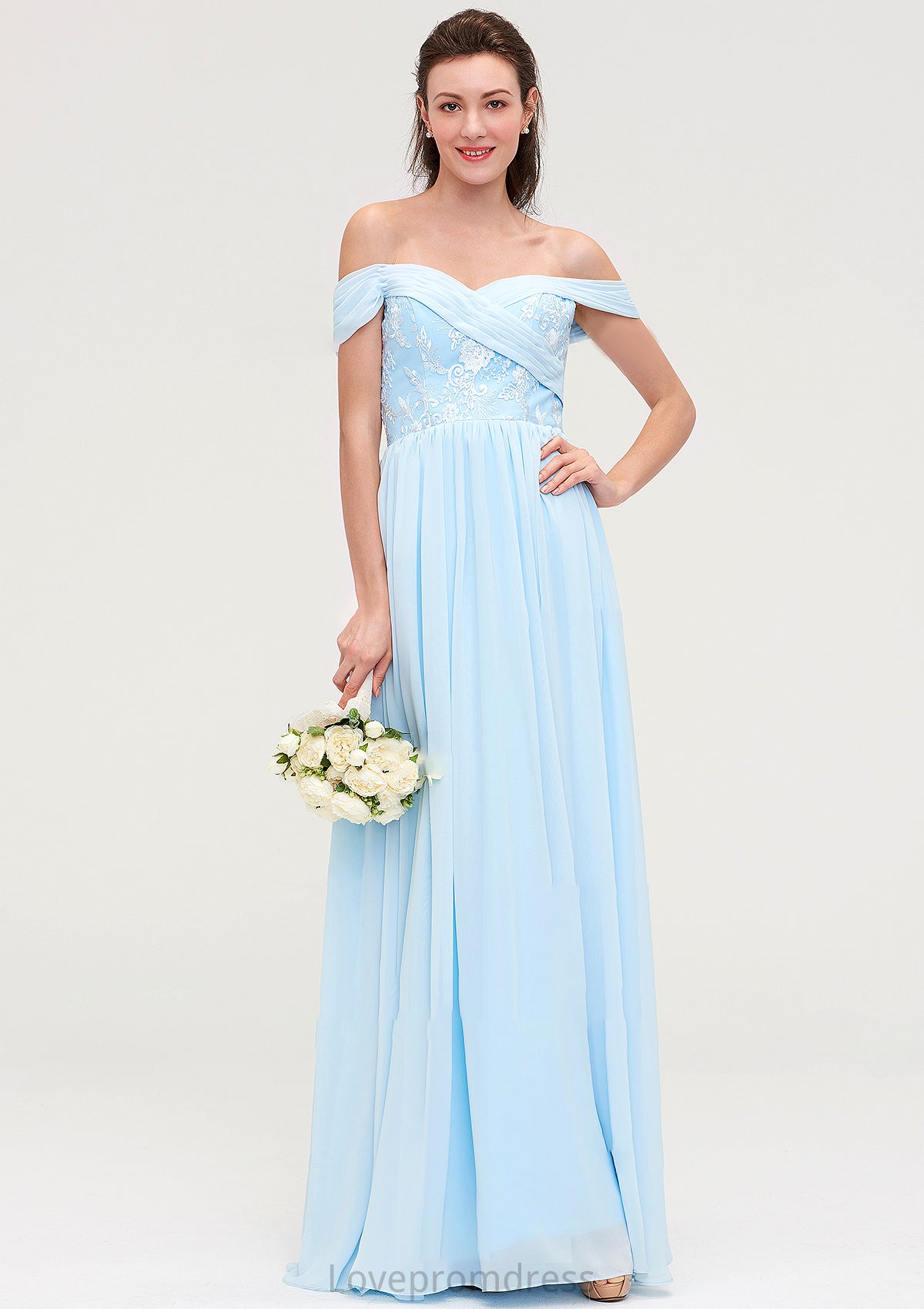 Off-the-Shoulder Sleeveless Chiffon A-line/Princess Long/Floor-Length Bridesmaid Dresseses With Pleated Appliqued Haylie DYP0025431