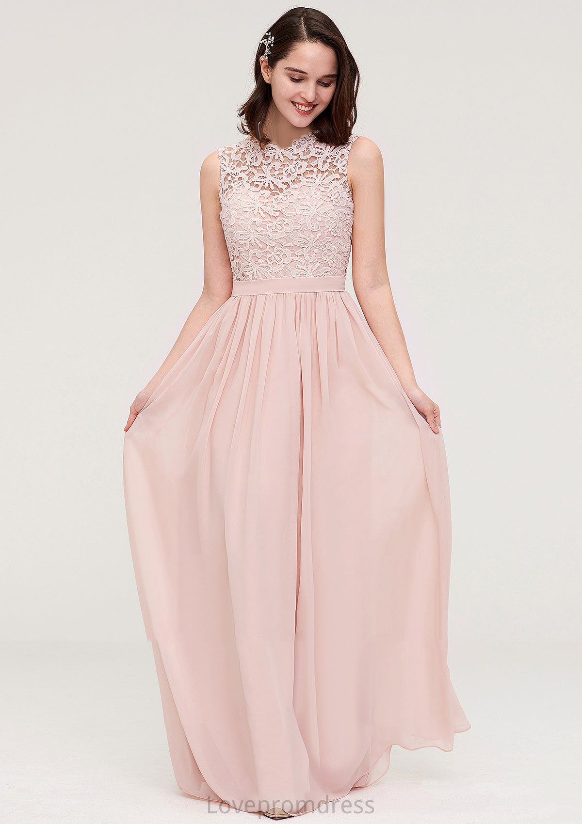 Sleeveless Scalloped Neck Long/Floor-Length Chiffon A-line/Princess Bridesmaid Dresses With Lace Salma DYP0025434