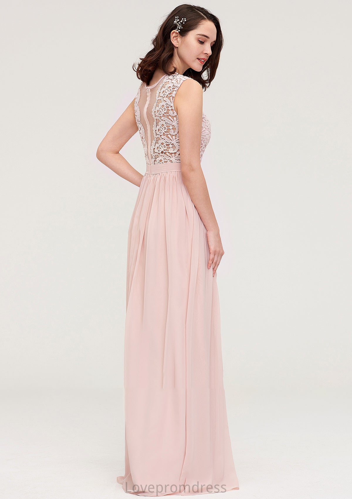 Sleeveless Scalloped Neck Long/Floor-Length Chiffon A-line/Princess Bridesmaid Dresses With Lace Salma DYP0025434