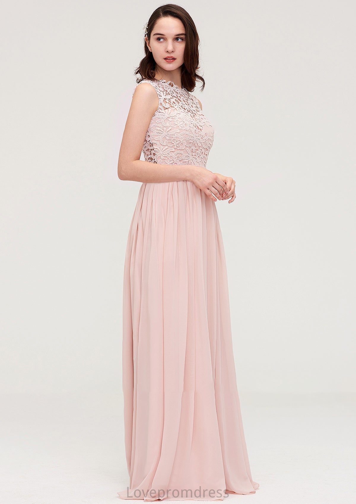 Sleeveless Scalloped Neck Long/Floor-Length Chiffon A-line/Princess Bridesmaid Dresses With Lace Salma DYP0025434