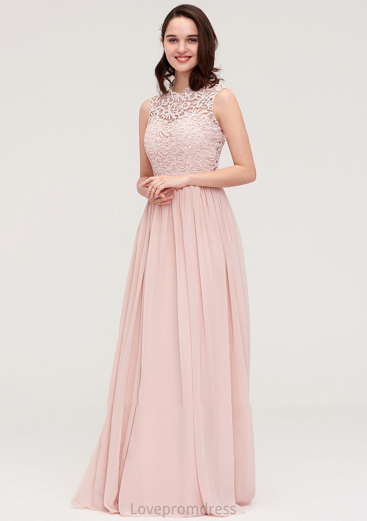 Sleeveless Scalloped Neck Long/Floor-Length Chiffon A-line/Princess Bridesmaid Dresses With Lace Salma DYP0025434