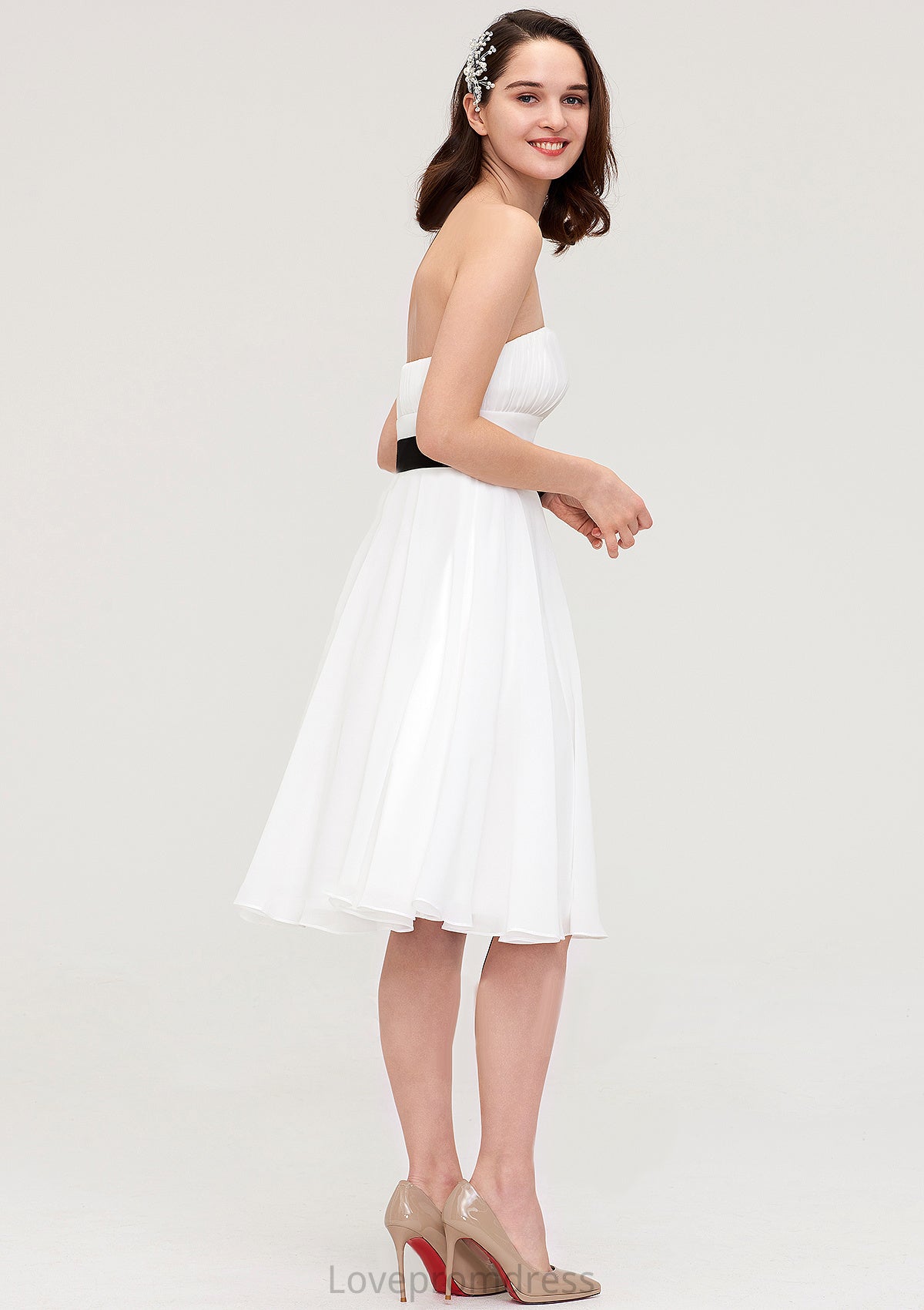 Strapless Sleeveless Knee-Length Chiffon A-line/Princess Bridesmaid Dresses With Pleated Sashes Skyler DYP0025436