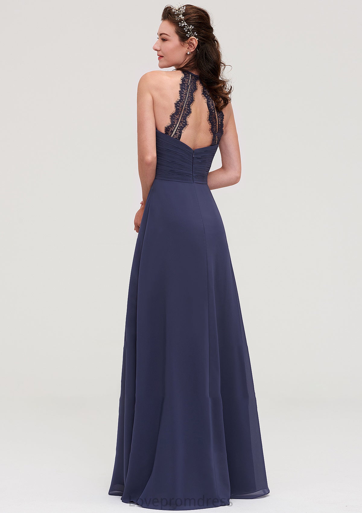 Scoop Neck Sleeveless A-line/Princess Chiffon Long/Floor-Length Bridesmaid Dresseses With Pleated Appliqued Willa DYP0025439