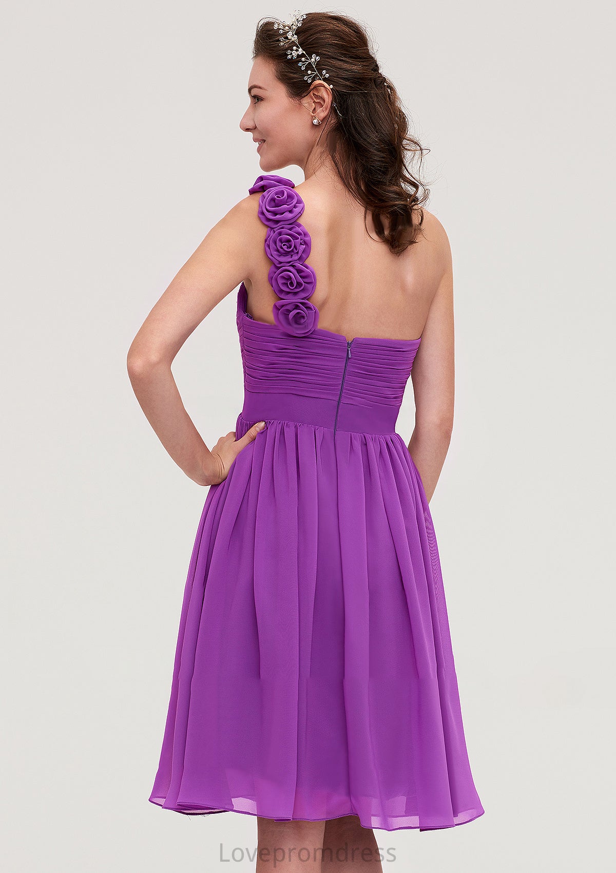 One-Shoulder Sleeveless Knee-Length Chiffon A-line/Princess Bridesmaid Dresseses With Pleated Flowers Nylah DYP0025441