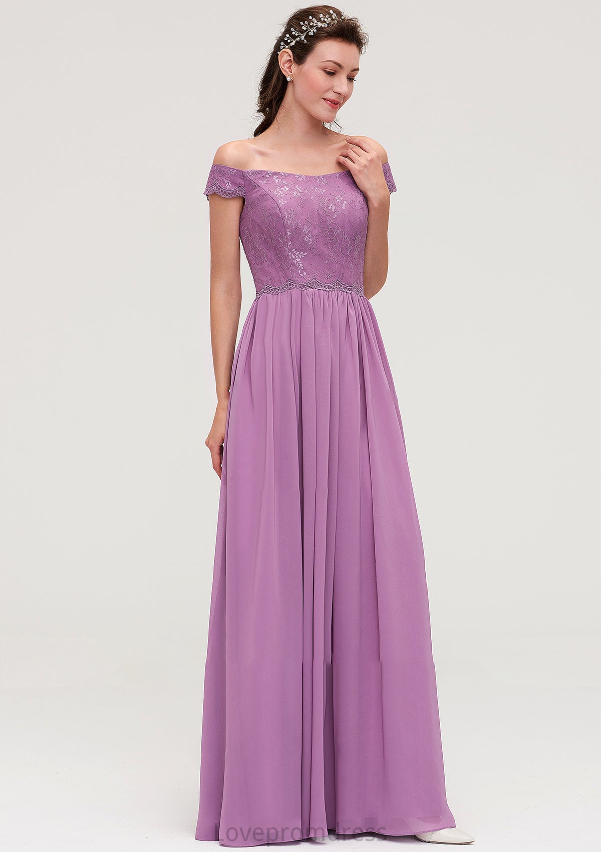 Sleeveless Off-the-Shoulder Long/Floor-Length Chiffon A-line/Princess Bridesmaid Dresseses With Appliqued Annika DYP0025442