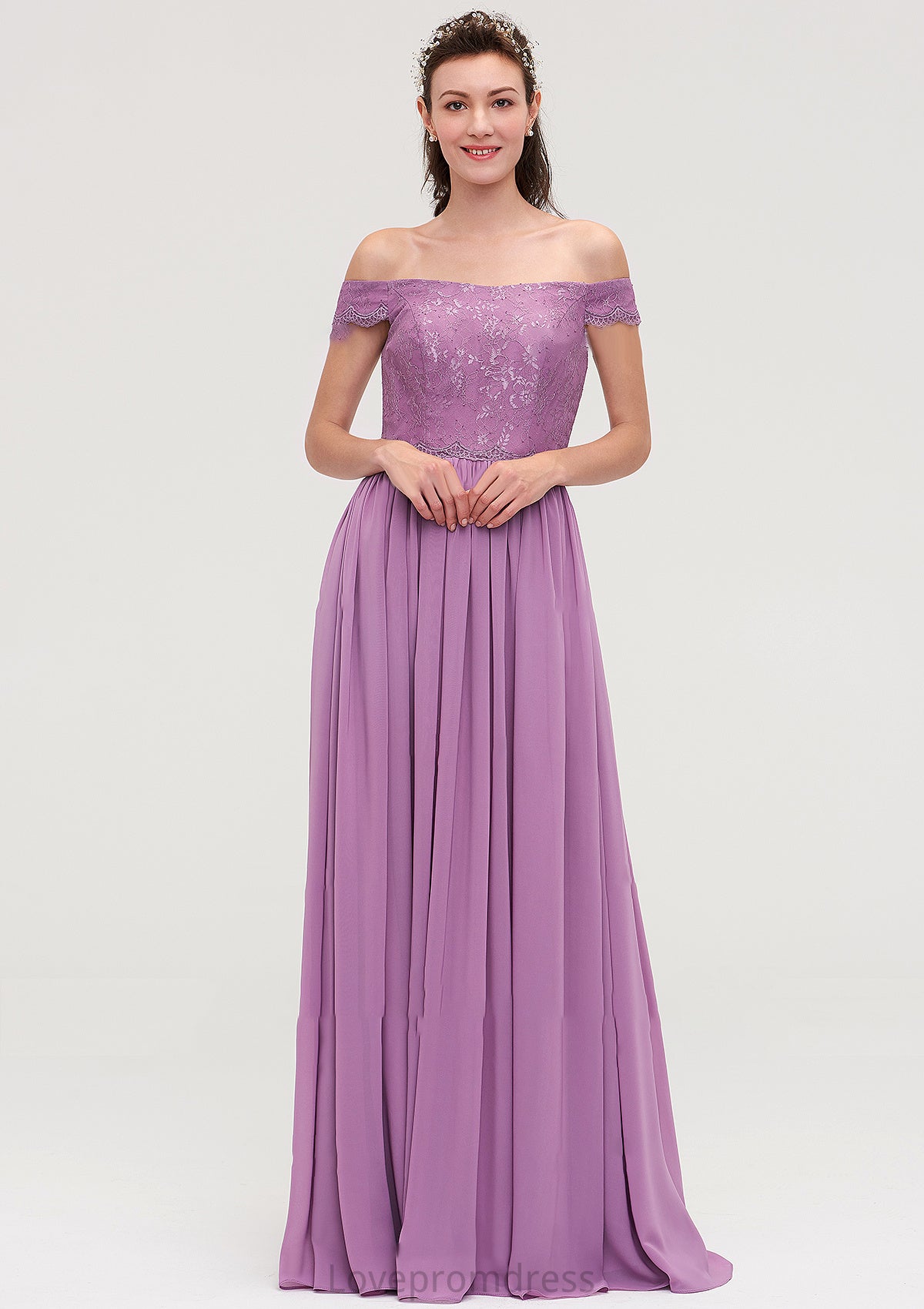 Sleeveless Off-the-Shoulder Long/Floor-Length Chiffon A-line/Princess Bridesmaid Dresseses With Appliqued Annika DYP0025442