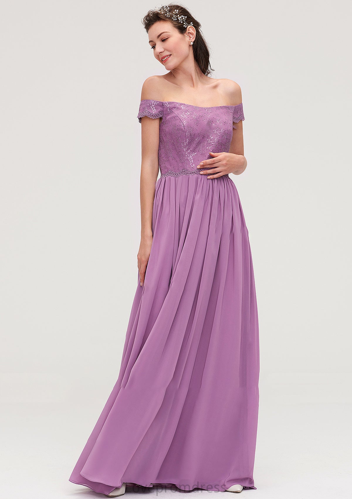 Sleeveless Off-the-Shoulder Long/Floor-Length Chiffon A-line/Princess Bridesmaid Dresseses With Appliqued Annika DYP0025442