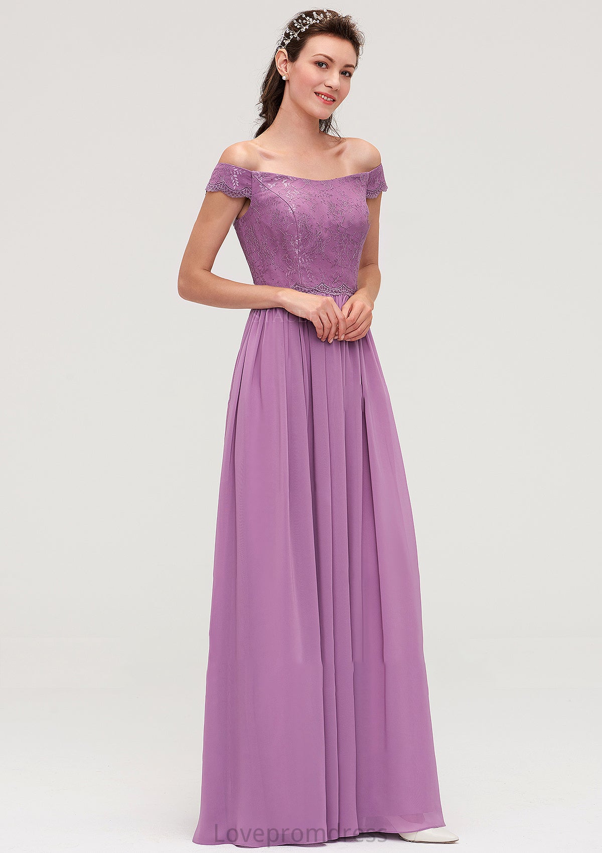 Sleeveless Off-the-Shoulder Long/Floor-Length Chiffon A-line/Princess Bridesmaid Dresseses With Appliqued Annika DYP0025442