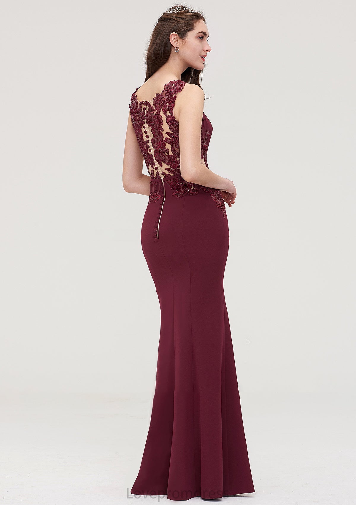 Bateau Sleeveless Sheath/Column Long/Floor-Length Elastic Satin Bridesmaid Dresses With Waistband Lace Sequins Maya DYP0025443