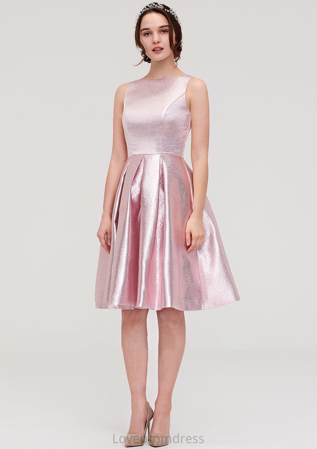 Bateau Sleeveless Taffeta Knee-Length A-line/Princess Bridesmaid Dresses With Ruffles  -   Kylie DYP0025444