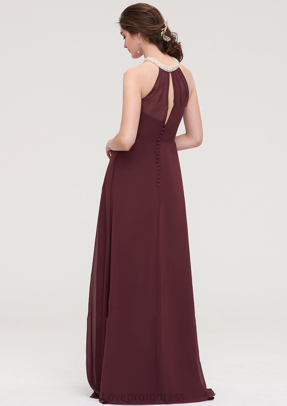 Sleeveless Halter Long/Floor-Length Chiffon A-line/Princess Bridesmaid Dresses With Beading Pleated Ashley DYP0025445