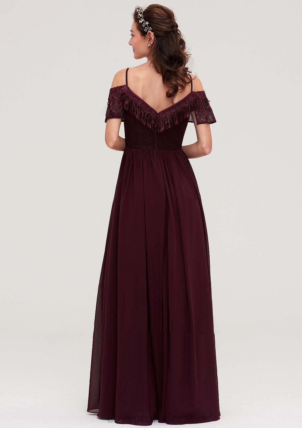 Off-the-Shoulder Sleeveless Chiffon A-line/Princess Long/Floor-Length Bridesmaid Dresseses With Lace Everleigh DYP0025449