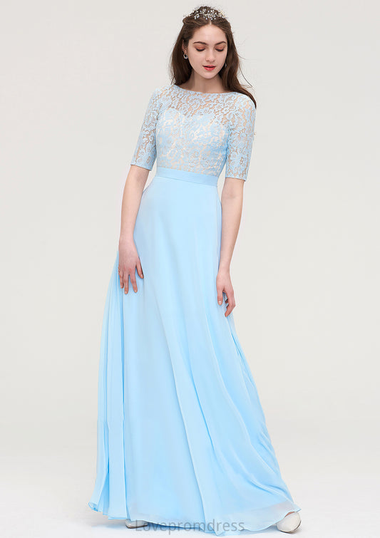 Half Sleeve Long/Floor-Length Bateau Chiffon A-line/Princess Bridesmaid Dresses With Lace Carlie DYP0025450