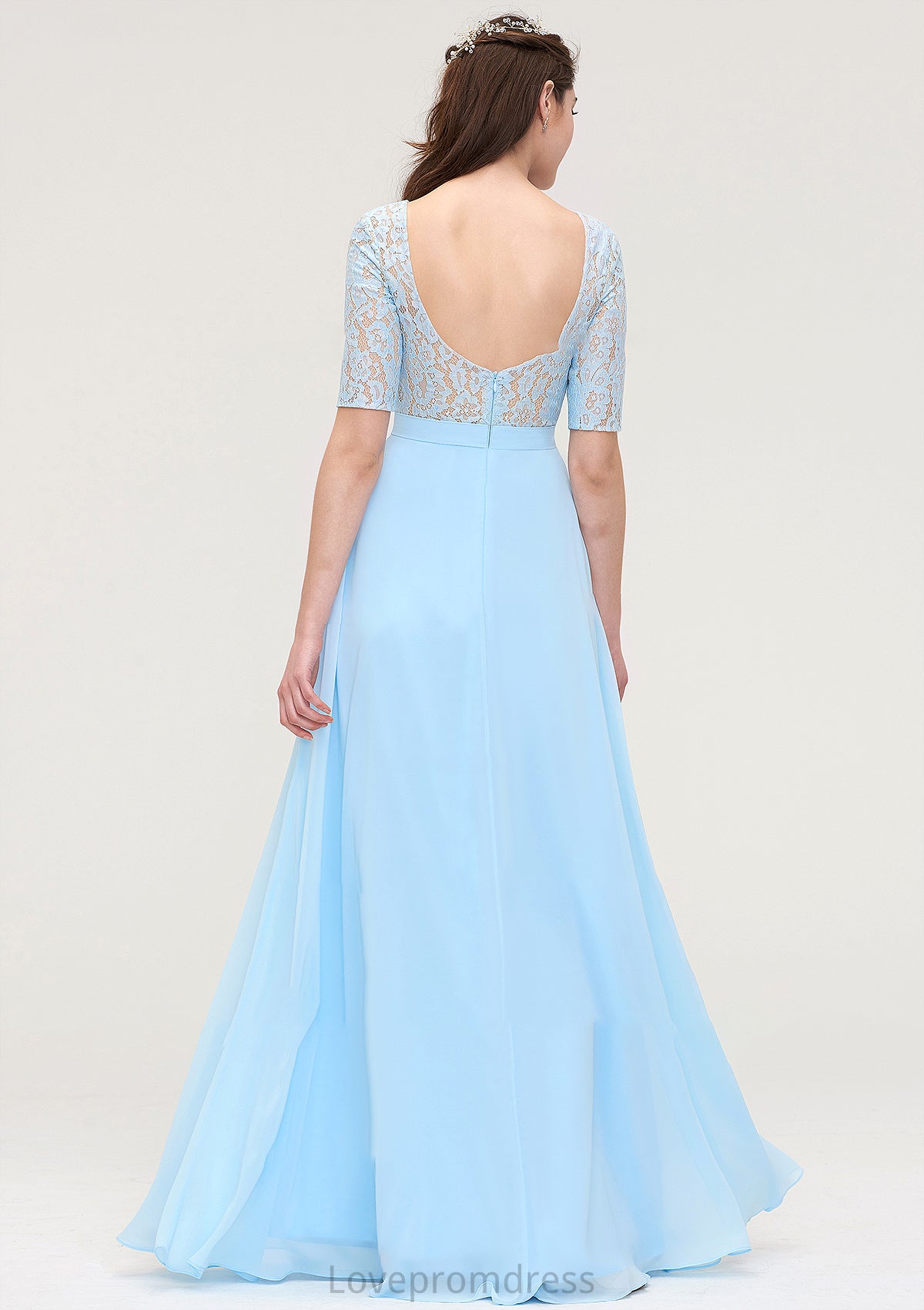 Half Sleeve Long/Floor-Length Bateau Chiffon A-line/Princess Bridesmaid Dresses With Lace Carlie DYP0025450