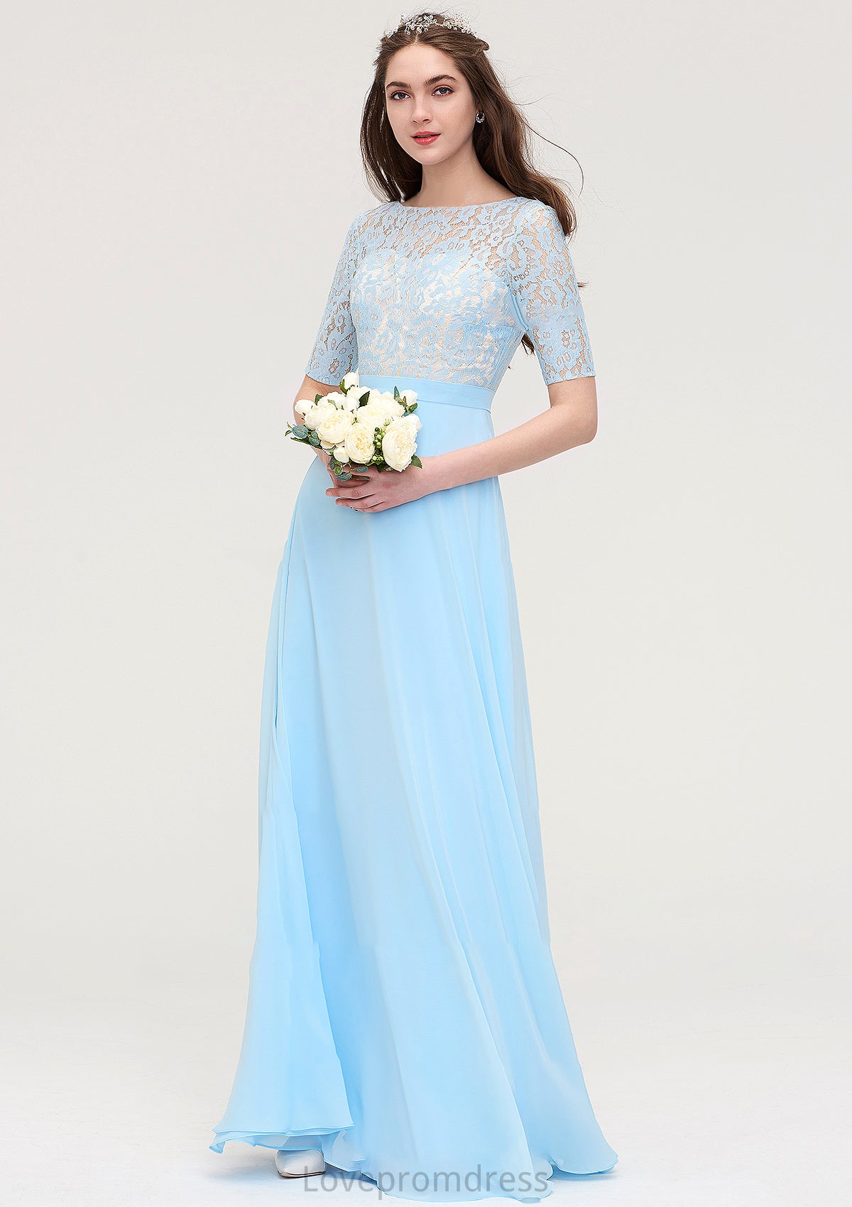 Half Sleeve Long/Floor-Length Bateau Chiffon A-line/Princess Bridesmaid Dresses With Lace Carlie DYP0025450