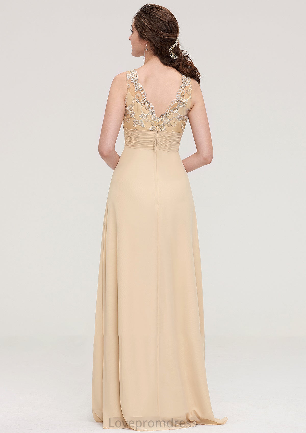 Sleeveless Halter Open Back Long/Floor-Length Sheath/Column Chiffon Bridesmaid Dresses With Pleated Lace Saige DYP0025451