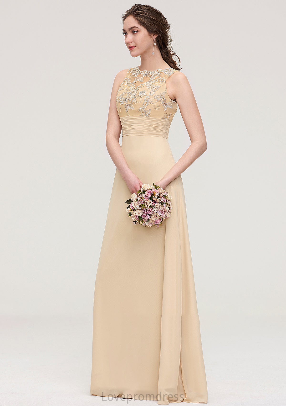 Sleeveless Halter Open Back Long/Floor-Length Sheath/Column Chiffon Bridesmaid Dresses With Pleated Lace Saige DYP0025451