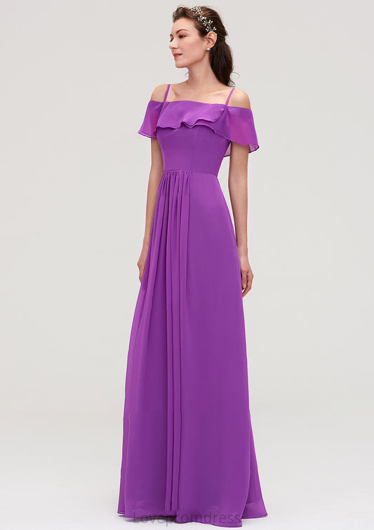 Sleeveless Off-the-Shoulder Chiffon A-line/Princess Long/Floor-Length Bridesmaid Dresseses With Ruffles Lola DYP0025452