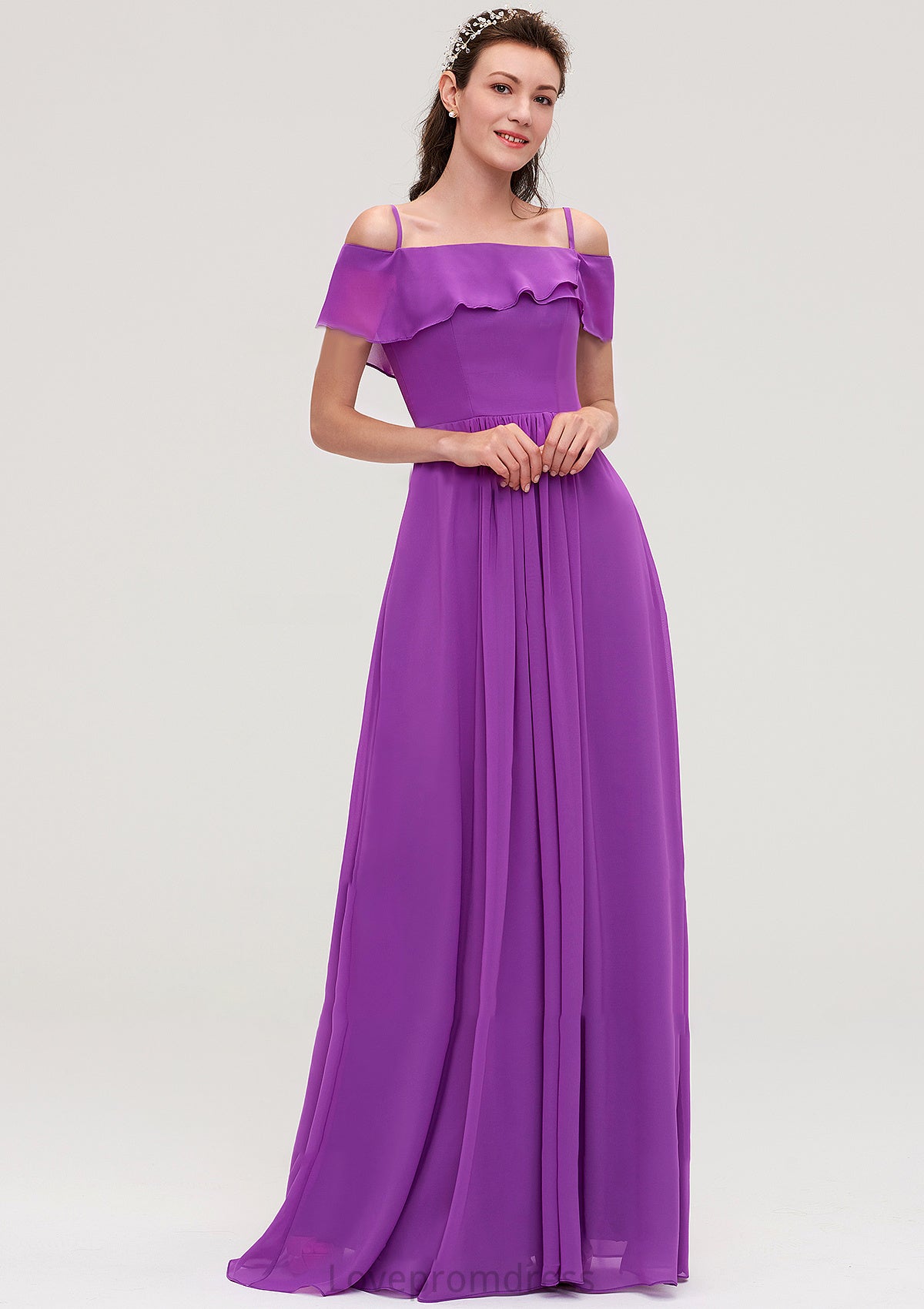 Sleeveless Off-the-Shoulder Chiffon A-line/Princess Long/Floor-Length Bridesmaid Dresseses With Ruffles Lola DYP0025452