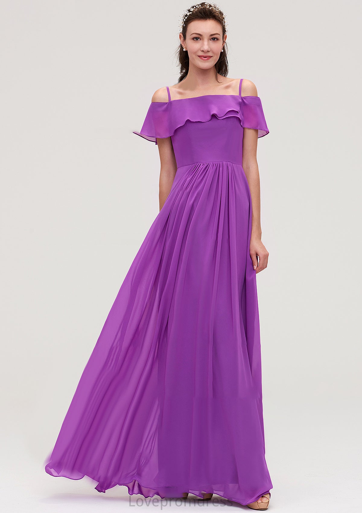 Sleeveless Off-the-Shoulder Chiffon A-line/Princess Long/Floor-Length Bridesmaid Dresseses With Ruffles Lola DYP0025452