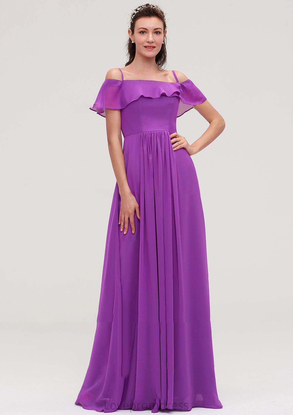 Sleeveless Off-the-Shoulder Chiffon A-line/Princess Long/Floor-Length Bridesmaid Dresseses With Ruffles Lola DYP0025452