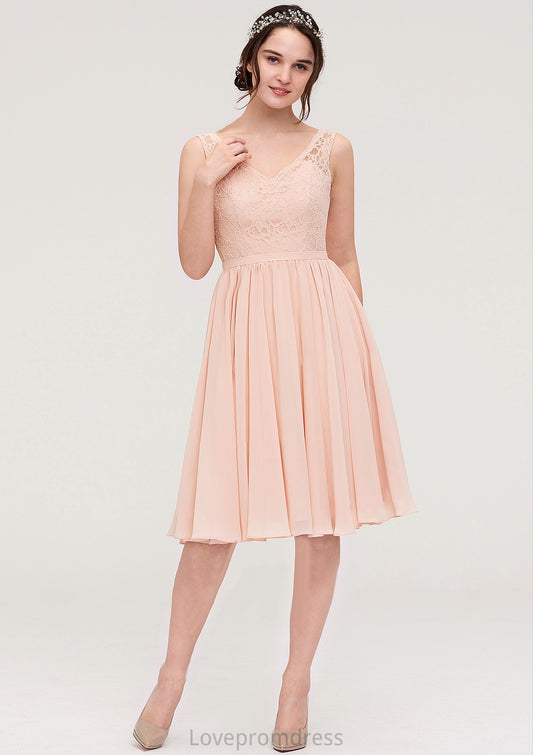 Sleeveless V Neck A-line/Princess Chiffon Knee-Length Bridesmaid Dresses With Lace Quinn DYP0025453