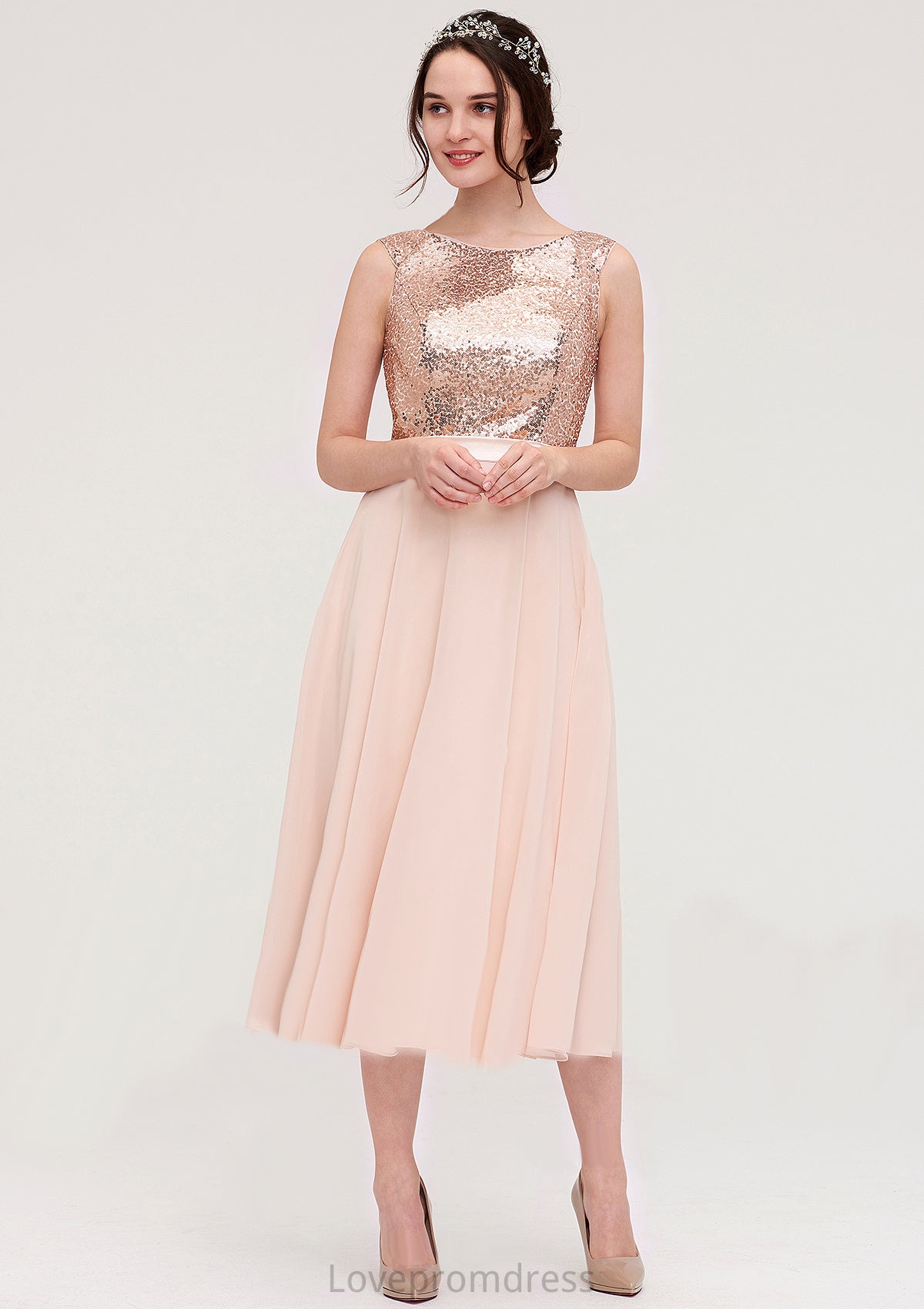 Sleeveless Bateau Chiffon A-line/Princess Bridesmaid Dresses With Sashes Sequins Hortensia DYP0025454