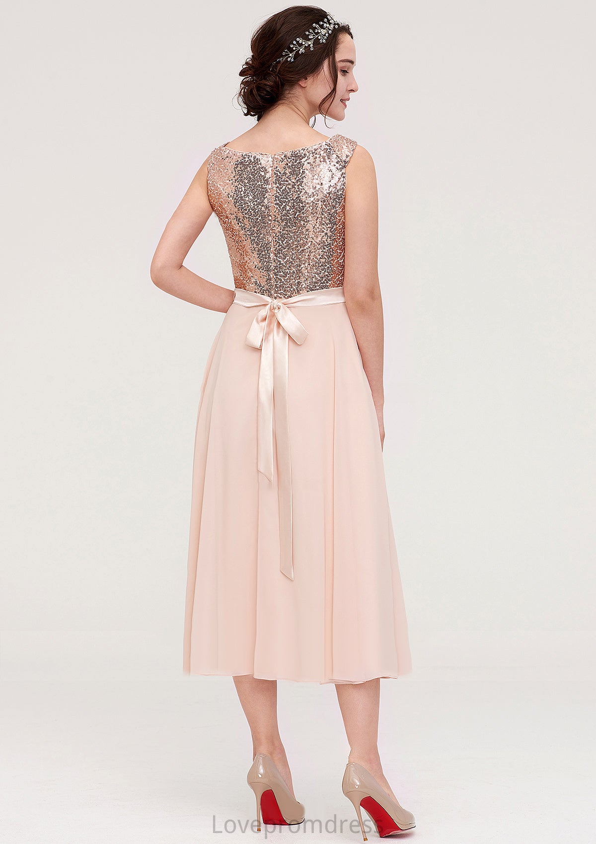 Sleeveless Bateau Chiffon A-line/Princess Bridesmaid Dresses With Sashes Sequins Hortensia DYP0025454