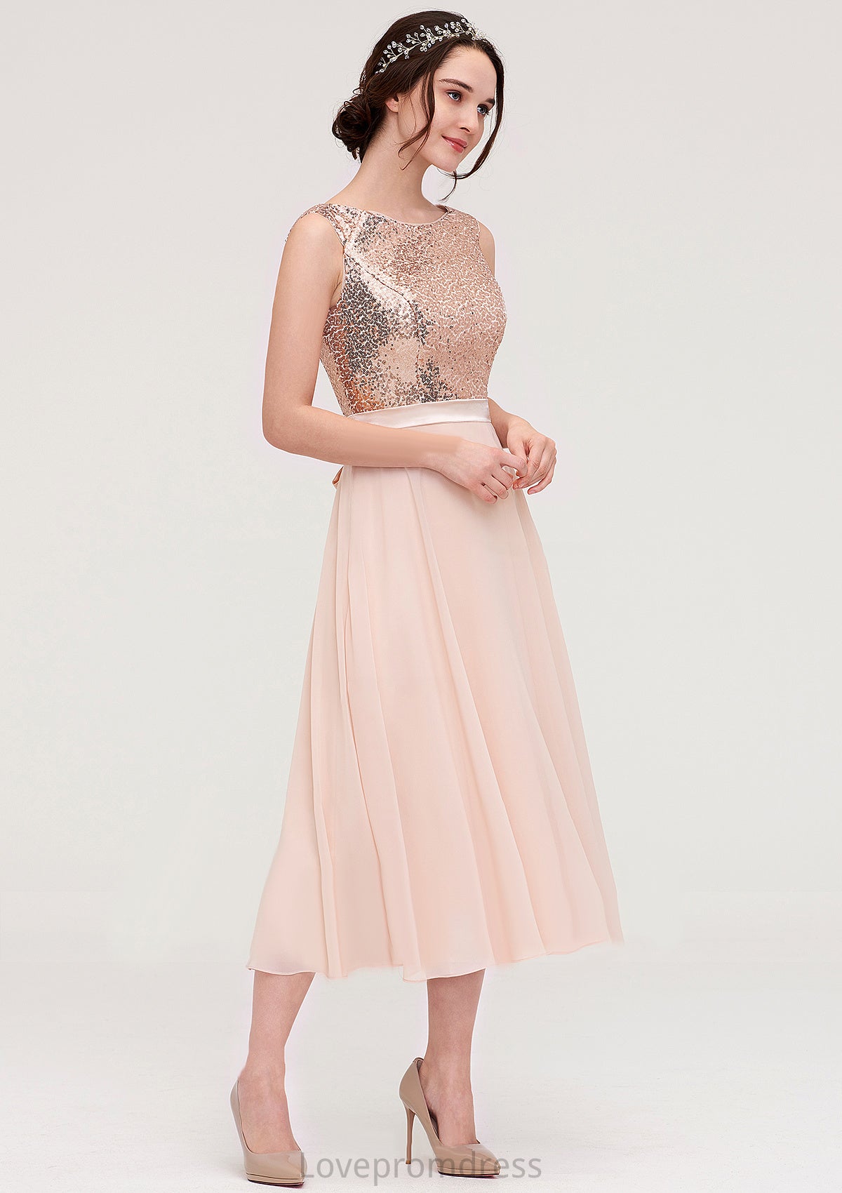 Sleeveless Bateau Chiffon A-line/Princess Bridesmaid Dresses With Sashes Sequins Hortensia DYP0025454