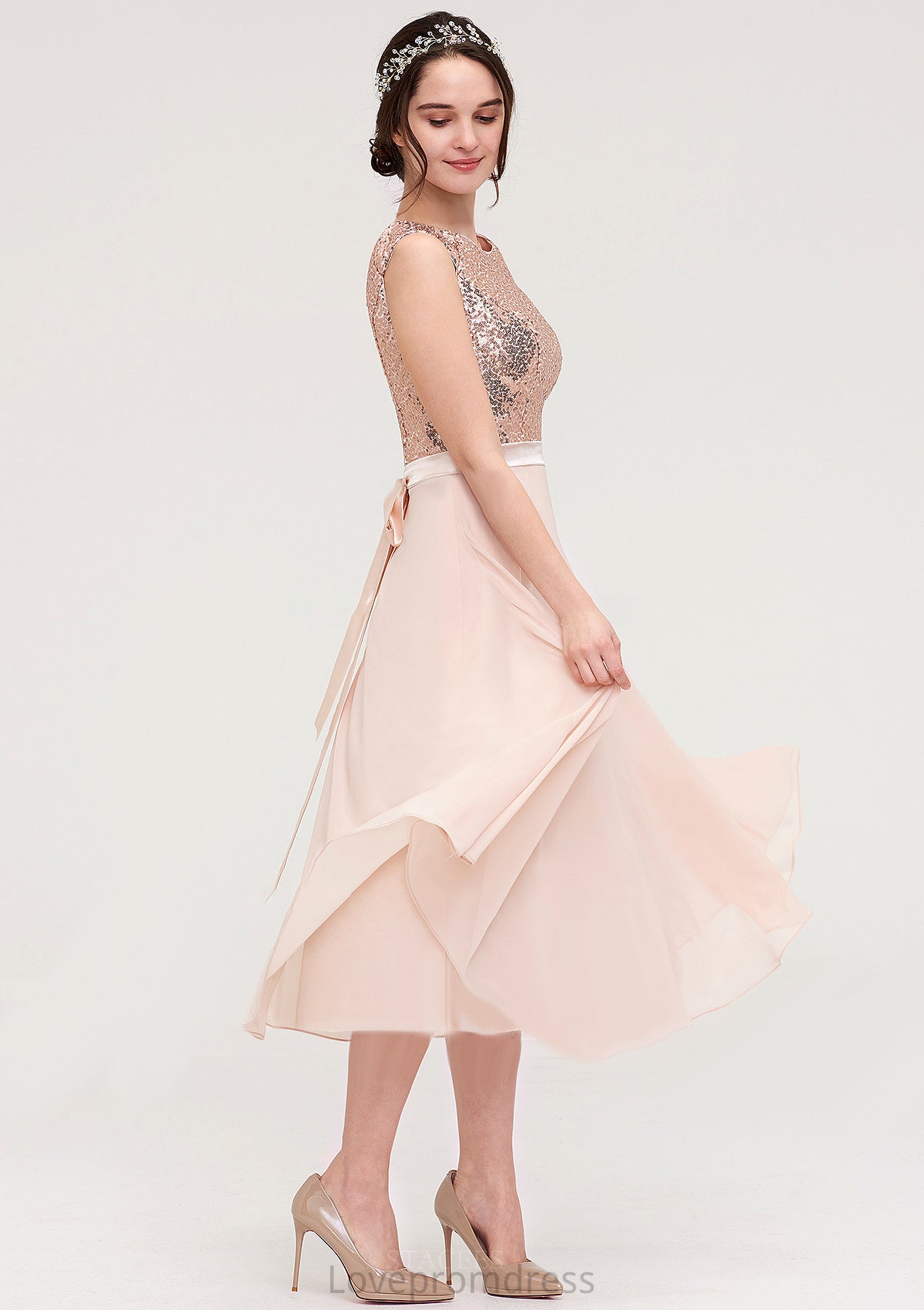 Sleeveless Bateau Chiffon A-line/Princess Bridesmaid Dresses With Sashes Sequins Hortensia DYP0025454