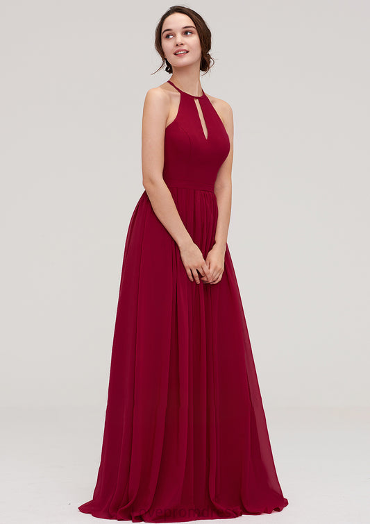 Scoop Neck Sleeveless A-line/Princess Long/Floor-Length Chiffon Bridesmaid Dresseses With Pleated Adison DYP0025456