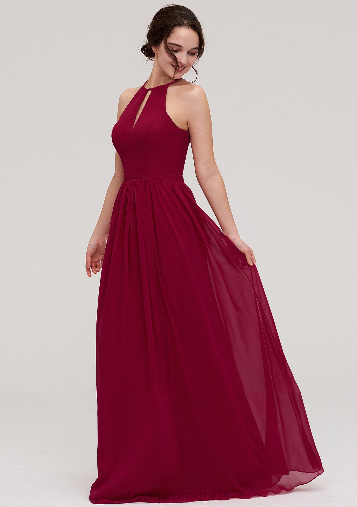 Scoop Neck Sleeveless A-line/Princess Long/Floor-Length Chiffon Bridesmaid Dresseses With Pleated Adison DYP0025456