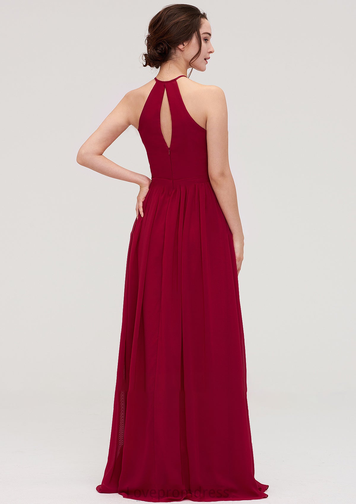 Scoop Neck Sleeveless A-line/Princess Long/Floor-Length Chiffon Bridesmaid Dresseses With Pleated Adison DYP0025456