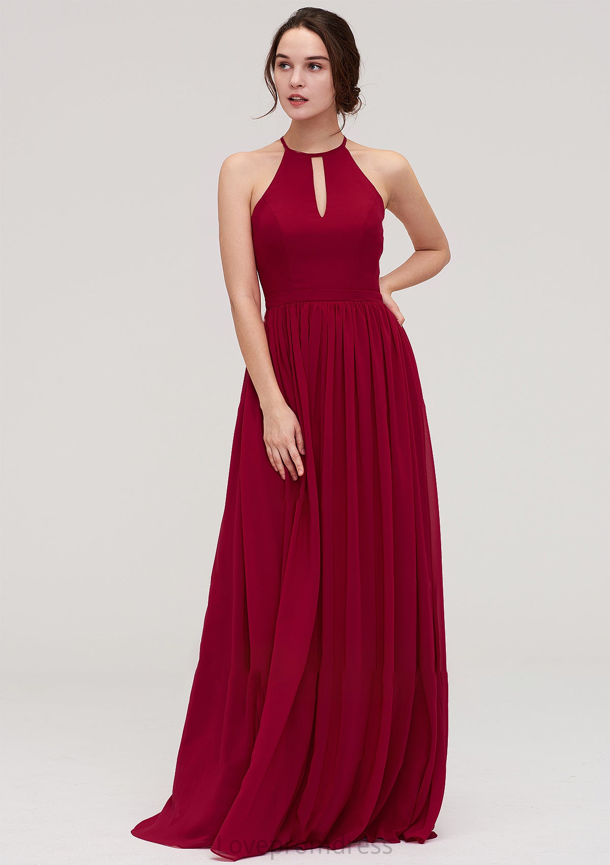 Scoop Neck Sleeveless A-line/Princess Long/Floor-Length Chiffon Bridesmaid Dresseses With Pleated Adison DYP0025456