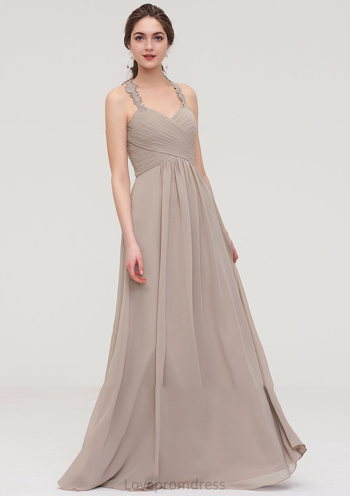 Sleeveless Sweetheart Long/Floor-Length Chiffon A-line/Princess Bridesmaid Dresses With Pleated Lace Athena DYP0025457