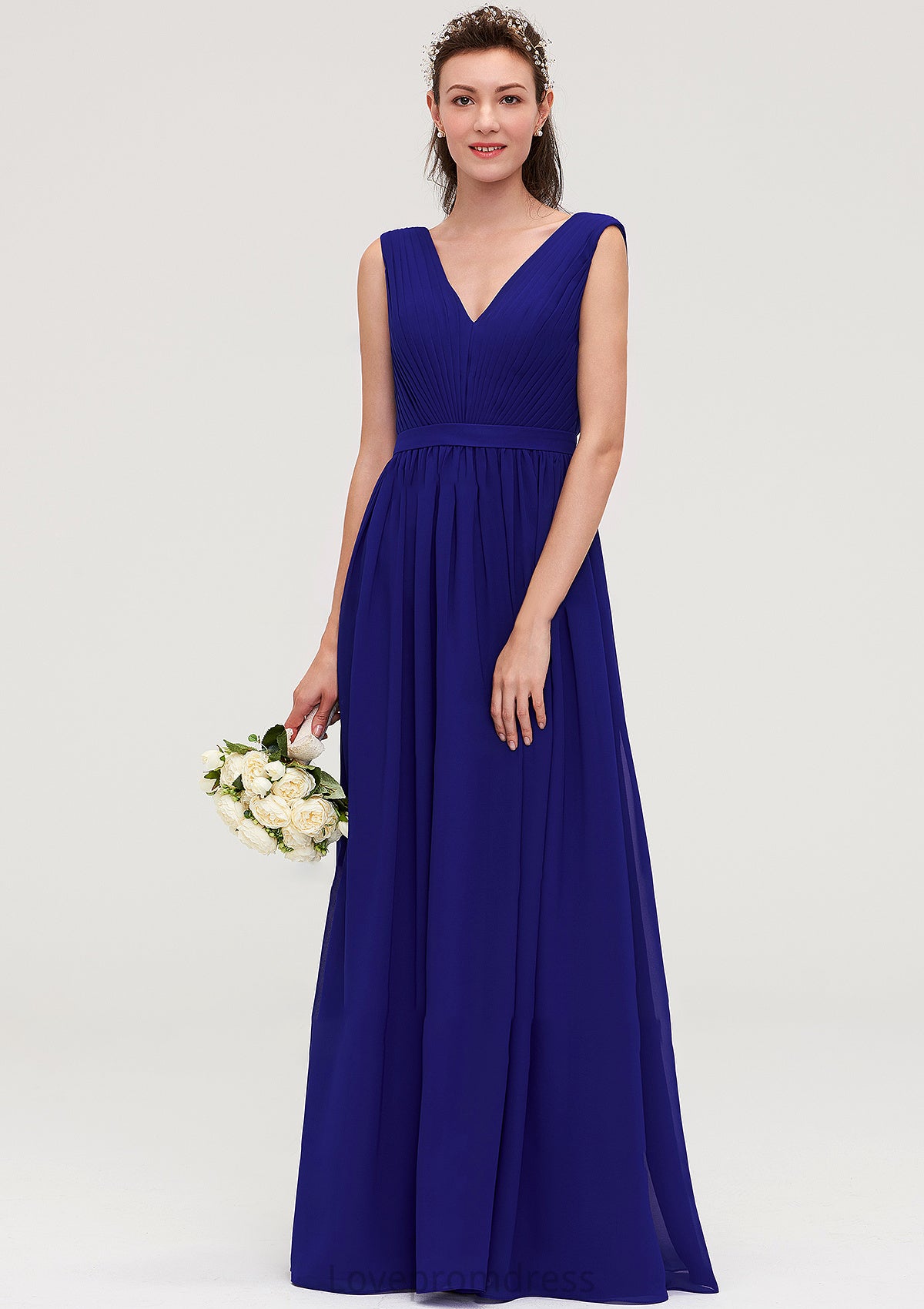 Sleeveless V Neck Chiffon A-line/Princess Long/Floor-Length Bridesmaid Dresseses With Pleated Evelin DYP0025459